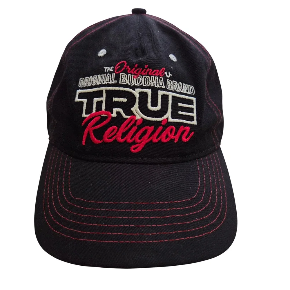 NEW True Religion Baseball Cap‎ Hat Black Red Stitching Original Buddha Brand OS